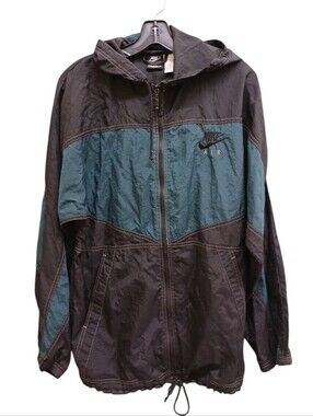 Nike Air Vintage Black and Teal Hooded Windbreaker Jacket Size Small